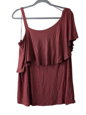 JENNIFER LOPEZ WOMEN’S BURGUNDY ONE-SHOULDER RUFFLE TANK TOP SIZE 0X.